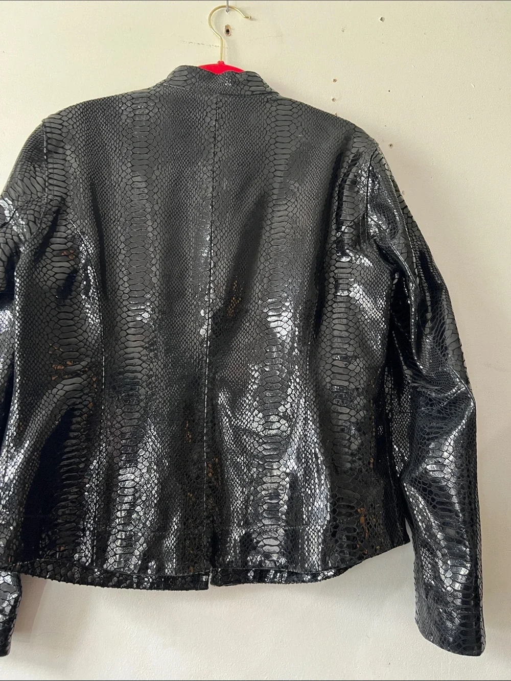 Chico's Black 100% Leather Snakeskin Zip Jacket with lining Size 1